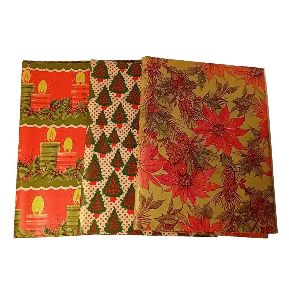 Artfaire Vintage Christmas Gift Wrapping Paper Heavy Weight Flat 3 Patterns Xmas